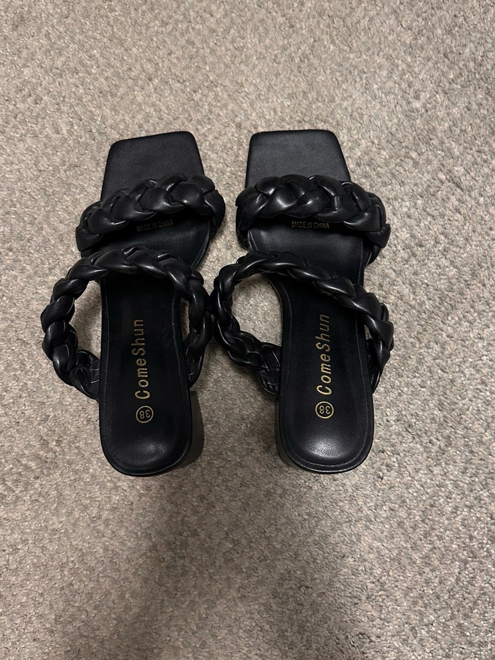 Black Braided Strap Slide Sandals